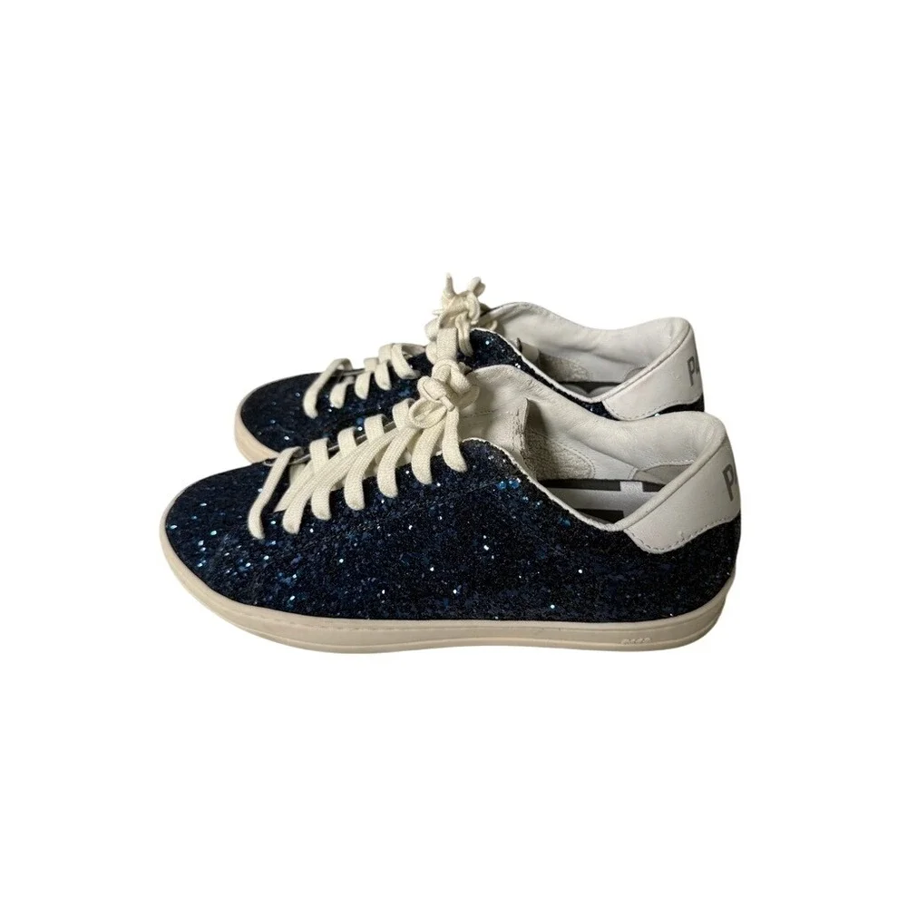 P448 John Navy Blue Glitter Low‎ Top Sneakers Womens Size 37 Made In Italy